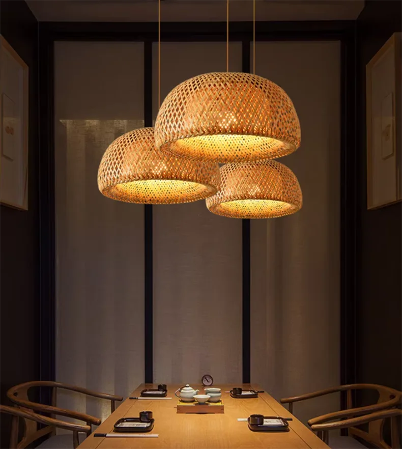 Hand-Knitted Chinese Bamboo Pendant Lamp – Elegant Weaving Chandelier for Home & Restaurant