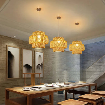Hand-Knitted Chinese Bamboo Pendant Lamp – Elegant Weaving Chandelier for Home & Restaurant