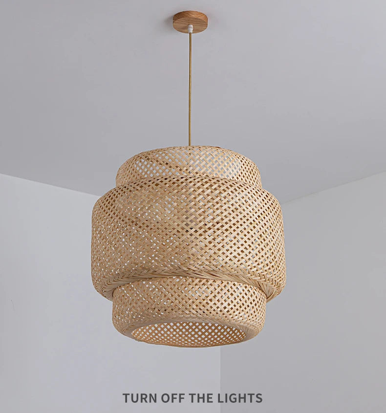 Hand-Knitted Chinese Bamboo Pendant Lamp – Elegant Weaving Chandelier for Home & Restaurant