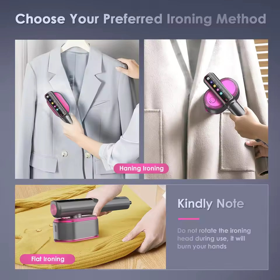 Clabihim Portable Garment Steamer – LCD Display, 5s Fast Heat, 7 Modes, 90° Swivel Handle