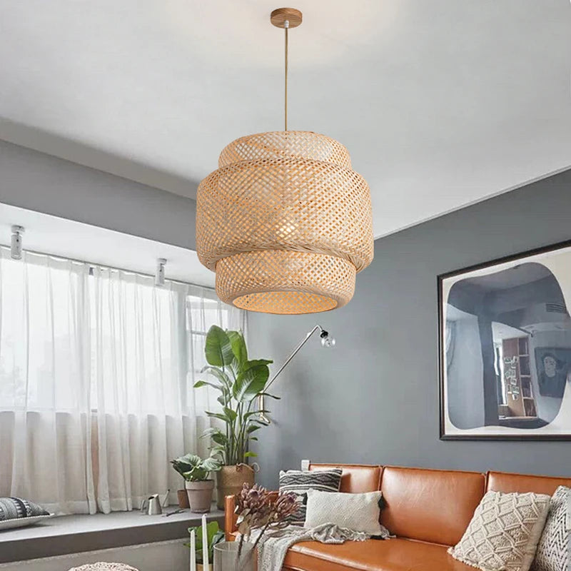 Hand-Knitted Chinese Bamboo Pendant Lamp – Elegant Weaving Chandelier for Home & Restaurant