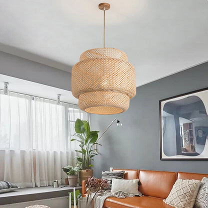Hand-Knitted Chinese Bamboo Pendant Lamp – Elegant Weaving Chandelier for Home & Restaurant