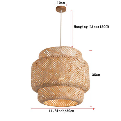 Hand-Knitted Chinese Bamboo Pendant Lamp – Elegant Weaving Chandelier for Home & Restaurant