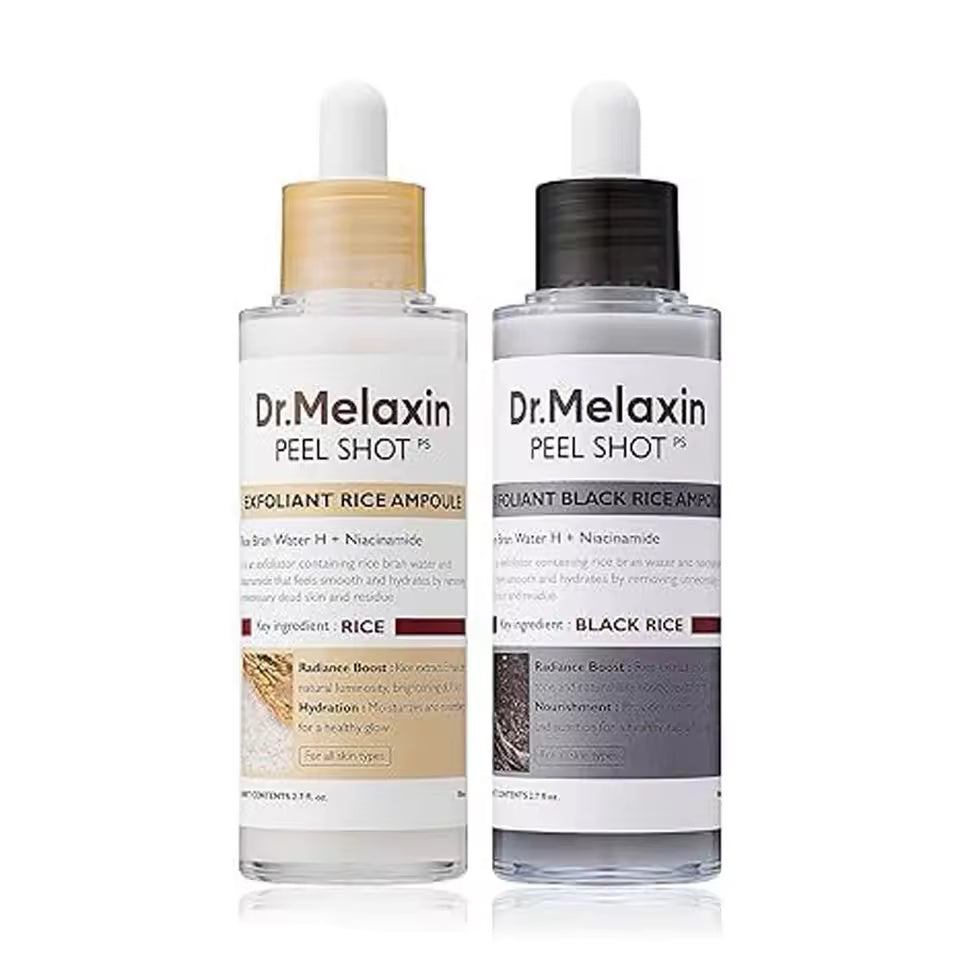 [Dr.Melaxin Official] Peel Shot Glow Rice Ampoule Duo - Serums for Brightening, Exfoliating, and Moisturizing - Suitable for All Skin Types