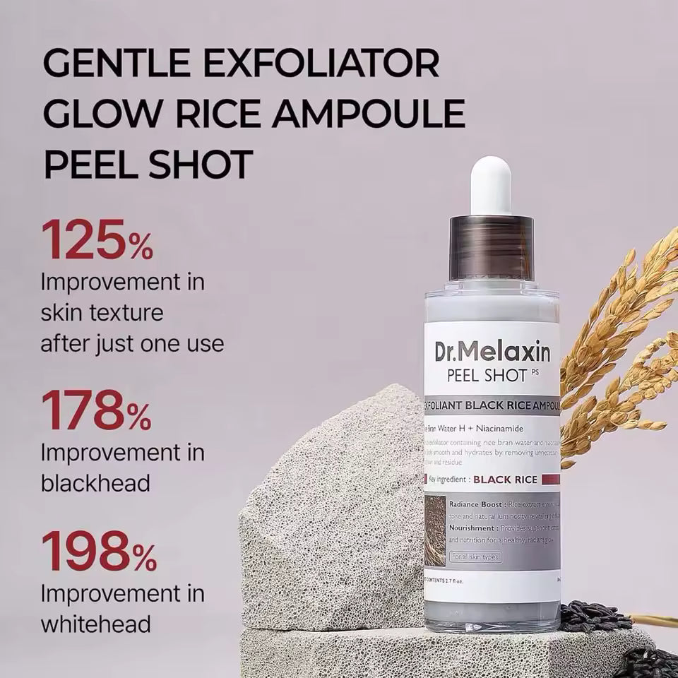 [Dr.Melaxin Official] Peel Shot Glow Rice Ampoule Duo - Serums for Brightening, Exfoliating, and Moisturizing - Suitable for All Skin Types