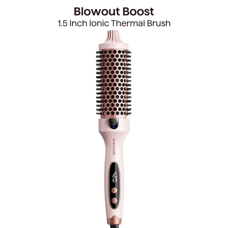 Wavytalk Blowout Boost Ionic Thermal Brush 1 1/2 Inch with LED Display, 300℉-420℉ for Different Hair Types, 120-240V Universal Voltage