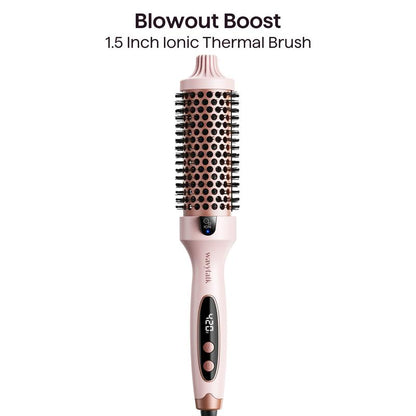 Wavytalk Blowout Boost Ionic Thermal Brush 1 1/2 Inch with LED Display, 300℉-420℉ for Different Hair Types, 120-240V Universal Voltage