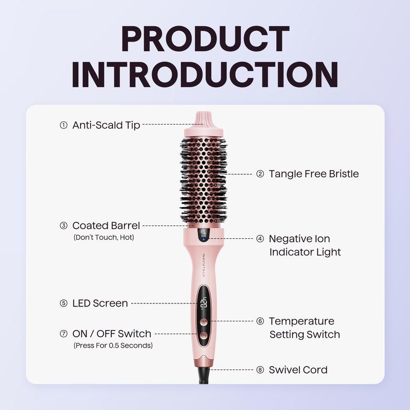 Wavytalk Blowout Boost Ionic Thermal Brush 1 1/2 Inch with LED Display, 300℉-420℉ for Different Hair Types, 120-240V Universal Voltage