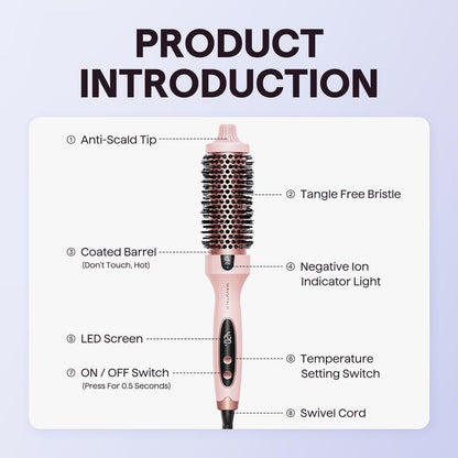 Wavytalk Blowout Boost Ionic Thermal Brush 1 1/2 Inch with LED Display, 300℉-420℉ for Different Hair Types, 120-240V Universal Voltage