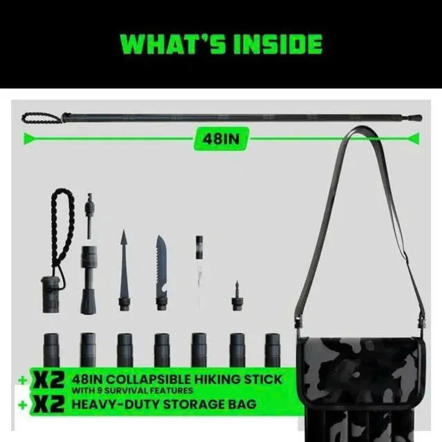 Tactical Hiking Stick w/ Integrated Survival Kit